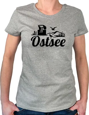 Produktbild von Huuraa Damen T-Shirt Ostsee Strandmotiv XL Sport Grey Bio Baumwolle Fairtrade Damenshirt Geschenkidee