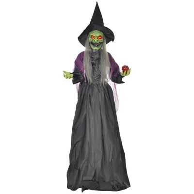 Zdjęcie produktu dla HOMCOM Halloween Dekoracja Zewnętrzna 180 cm Animowana Mówiąca Czarownica Halloween ze Świecącymi Oczami Straszny Dźwięk Dekoracja Halloween Dekoracja na Drzwi Ogrodowe Impreza Podwórko Nawiedzony Dom
