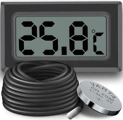 Produktbild von Thermometer mit LCD Mini Innenthermometer mit Kabel Fühler Kabel Temperatur Digital Raumthermometer Innen Aquarium Sensor Sonde Schwarz Retoo