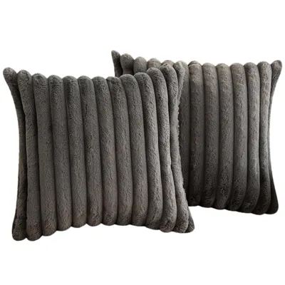 Produktbild von MODFU 2er Set Samt Kissenbezug , Kissenhülle 45x45 cm mit Reissverschluss Sofakissenbezug Dekokissenbezug 100% Baumwolle Dunkelgrau