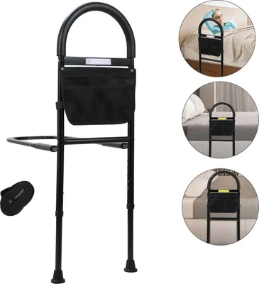 Produktbild von Jayseuw Aufstehhilfe Bett Bettgitter für Ältere Sicherheit Bettgeländer mit Lagerung Tasche und Sensorlicht Höhe Verstellbar