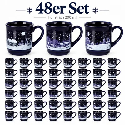 Produktbild von 48 x Glühweintassen mit Füllstrich 200 ml - Weihnachtstassen Weihnachtsbecher Glühweinbecher Weihnachtsgeschirr