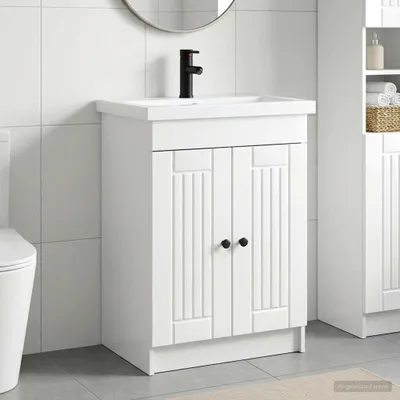 Image de Ensemble de meubles de salle de bain "Exclusive" - Finition blanche laquée - Dimensions : 56 x 37,5 x 81 cm