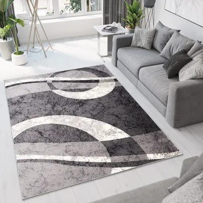 Produktbild von Teppich Wohnzimmer Schlafzimmer Kurzflor Modern Design Creme Grau Hellgrau Meliert Kreise Wellen Design Kurzflor Gästezimmer Küche 300 x 400 cm