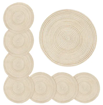 Produktbild von Set von 8 Runden Gewebten Platzdeckchen - Beige Baumwolle für Esstisch