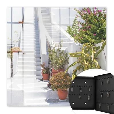 Produktbild von Metall Schlüsselkasten 30 x 30 cm - schwarzer Schlüsselschrank zur Wandmontage - wandhängende Schlüsselbox mit Tür - rechts öffnend - Schlüsselaufbewahrung für Flur - Büro - Arbeitszimmer - Werkstatt - Garage - Treppe mit Pflanzen