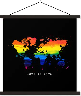 Produktbild von MuchoWow® Textilposter Weltkarte - Stolz - Liebe 90x90 cm mit schwarzem Rahmen - Magnetisches