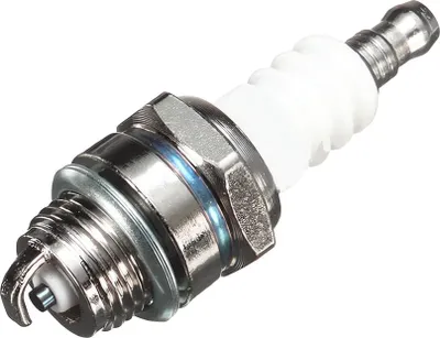 A close-up studio shot of a spark plug against a white background.