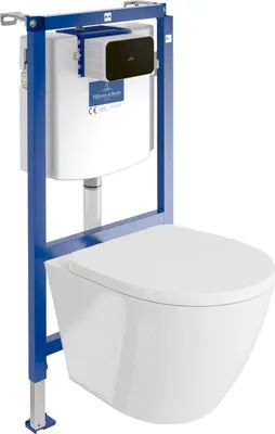 Produktbild von DOMINO | Villeroy&Boch ViConnect H112 Vorwandelement Unterputz WC mit Bedienplatte + Wand Hänge Tiefspül WC Sogo Weiß Spülrandlos | WC Komplett set |