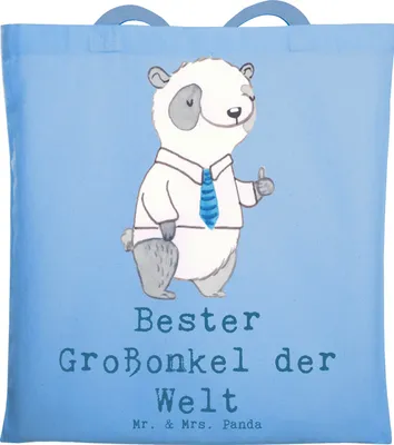 Produktbild von Mr. & Mrs. Panda Jutebeutel Panda Bester Großonkel der Welt - Sky Blue - Geschenk, Schultasche, Geschenkidee, Einkaufstasche, Baumwollbeutel, Shopping Tasche, Onkel
