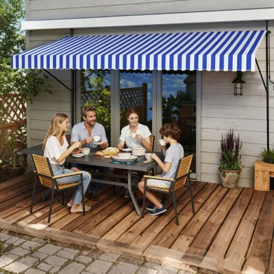 Produktbild von FIVMEN Klemmmarkise Balkon 400cm breit - Markise mit Handkurbel Höhenverstellbar Balkonmarkise ohne Bohren, UV-Schutz, Sonnenschutz, Wetterfest (400 x 120cm, Blau-Weiß)