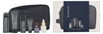 Productafbeelding van Rituals Homme Geschenkartikel: Roi d’Orient (15 ml) / Homme Douchefoam (50 ml) / Homme 24h Anti-Transpirant Spray (50 ml) / Namaste Hyaluronzuur Natural Booster (20 ml) / Homme 24h Hydraterende Gezichtscrème (20 ml) / Homme Versterkende Cafeïne Shampoo (70 ml) / Homme Toiletartikelen Tas