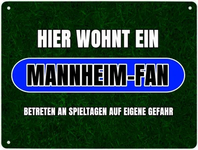 Produktbild von Hier wohnt ein Mannheim-Fan Metallschild XL in 21x28 cm mit Rasenmotiv