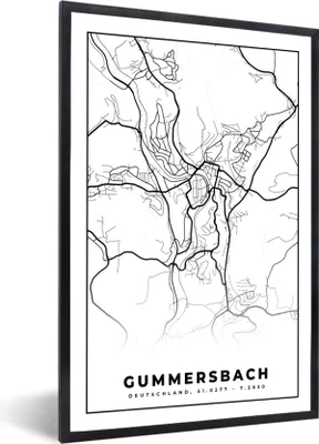 Produktbild von MuchoWow® Gerahmtes Poster Stadtplan - Gummersbach - Karte 60x90 cm - Poster mit Schwarzem Bilderrahmen Wandposter Rahmen Foto Bilder - Kunst