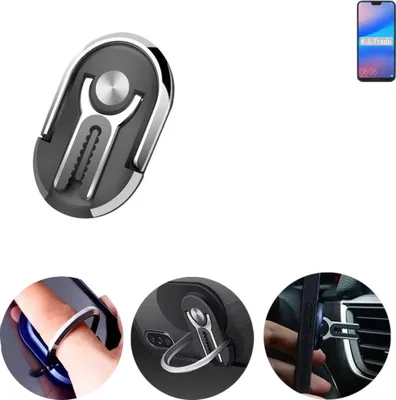 Produktbild von K-S-Trade 3in1 Smartphone-Ring Handy-Ring kompatibel mit Huawei P20 Lite Single-SIM Fingerhalterung  Handyring Tischständer Lüftungsgitter-Halterung