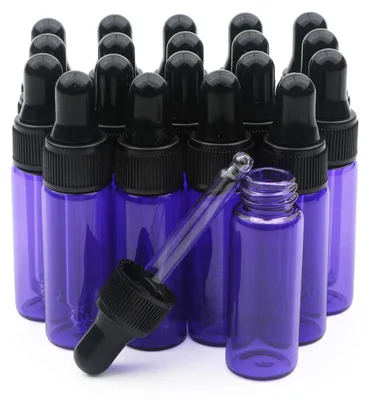 20 lila Tropfflaschen 5 ml mit Glas-Dosierern