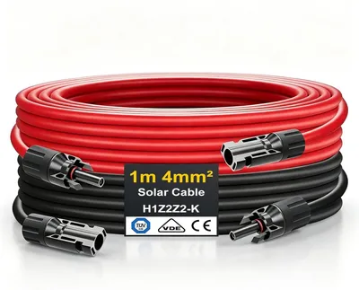 Obrázok produktu pre Predlžovací kábel pre solárne panely - 4 mm² - 1 m - Červený/čierny - IP67 PV - Vodotesný podľa normy - Cínovaný medený vodič a izolácia XLPE
