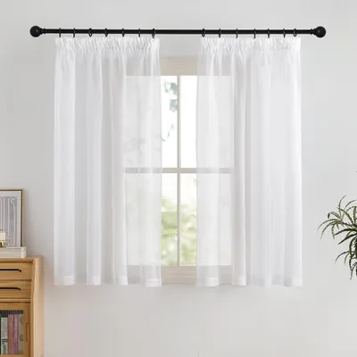 Image de Rideaux transparents - Voile 140x137cm - Bandes froncées - 2 pièces - 100% polyester - Idéal pour salon/chambre - Voile