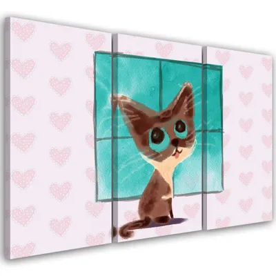 Produktbild von Triptychon auf leinwand tiere - rosa 120x80 cm Feeby rosa wandbild bereit zum aufhängen