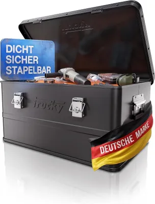 Productafbeelding van Aluminium kist met deksel, 50 liter, zwart. Afsluitbare metalen kist. Afmetingen: 59 x 39 x 28 cm. Transportkist, metalen kist, opbergkist