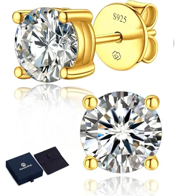 Productafbeelding van Oorbellen met moissanit, 585 goud, 2 karaat, 6,5 mm, 4 klauwbevestiging, verguld, hypoallergeen, damesgeschenk