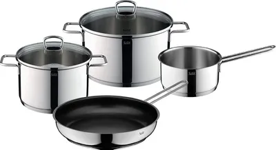 Produktbild von Silit Alicante Topfset 4-teilig mit Glasdeckel, Kochtopf, Stielkasserolle, Edelstahl poliert, Induktion, spülmaschinengeeignet