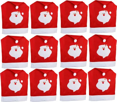 Produktbild von Novaliv 12er Set Stuhlhussen Weihnachten I Rot I Weihnachtsmann I Stuhlbezug Weihnachten Deko Weihnachtsmütze Stuhlüberzieher Bezug Stuhl