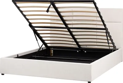 Obrázek produktu pro BELIANI Postel s úložným prostorem krémově bílá látka čalounění polyester 160 x 200 cm s čelem moderní styl ložnice