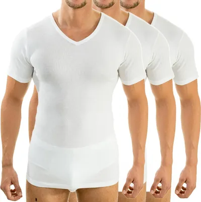 Produktbild von HERMKO 16488 3er Pack Herren Business Shirt mit V-Neck aus Baumwolle / Modal, Größe:D 5 = EU M, Farbe:weiß