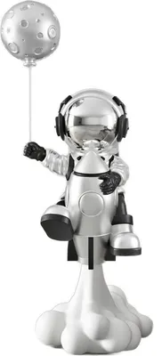 Produktbild von Büttner Astronaut Raumfahrer Spaceman auf Rakete Statue für Wohnzimmer aus Polyresin Weltraumfigur Dekofigur Groß Science Fiction - Silber - 95cm