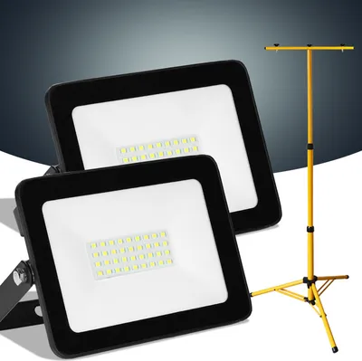 Produktbild von Jopassy 2x 30W LED Baustrahler Fluter Stativ Flutlicht Scheinwerfer Außenstrahler Arbeitsleuchte Bauscheinwerfer IP66 Wasserdicht Warmweiß