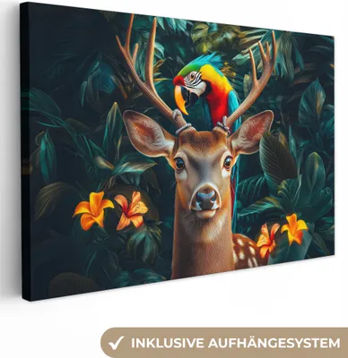 Obrázok produktu pre Obrazy na plátne 120x80 cm - Zvieratá, Kvety - Papagáj, Obrazy Obývacia izba Moderné, nástenné dekorácie