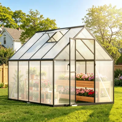 Zdjęcie produktu dla Szklarnia Ikodm, zimowy ogród w kolorze czarnym, wykonana z aluminium, posiada , wymiary: 224 × 170 × 195 cm