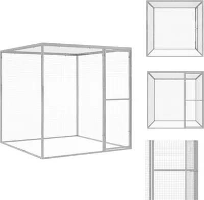 Imagen del producto de vidaXL Jaula para gatos de 1,5 x 1,5 x 1,5 m, acero galvanizado. Espacios y jaulas para animales pequeños