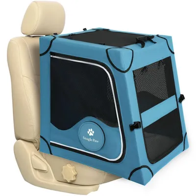 Produktbild von Faltbare Transportbox Hund Rückbank, Metallrahmen, L 63 x B 48 x H 53 cm, Blau