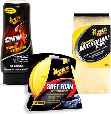 Produktbild von Meguiar's® ScratchX® 207 ml  + Meguiar's® Soft Foam Applicator Pads + Supreme Shine Microfiber Handtuch