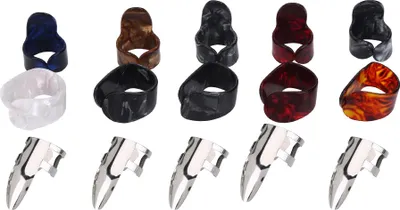 Produktbild von 15 Stück DIY Daumen-Zeigefinger-Fingerpicks-Schutzzubehör mit Aufbewahrungsbox für Gitarre