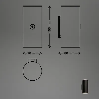 Zdjęcie produktu dla Kinkiet zewnętrzny LED Briloner Lima, akumulator, 3-stopniowy ściemniacz dotykowy, wyłącznik czasowy, czarny, wymiary: 15,5 x 7 x 8 cm