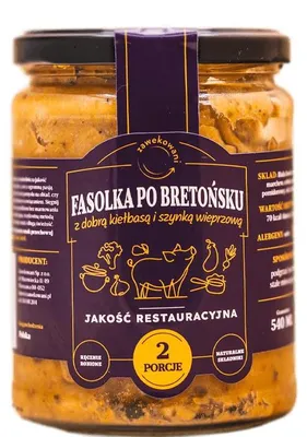 Zdjęcie produktu dla Fasolka po bretońsku z kiełbasą i szynką wieprzową 540 ml Zawekowani