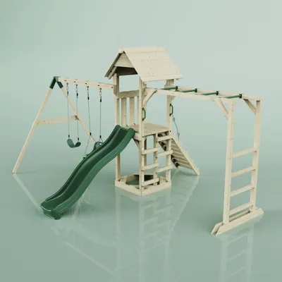 Produktbild von OutdoorToys Spielturm Örebro aus Holz in Grün Babyschaukel