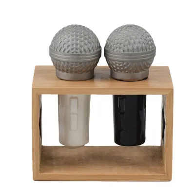 Immagine prodotto di Set di sali e pepiere per microfono con supporto in legno