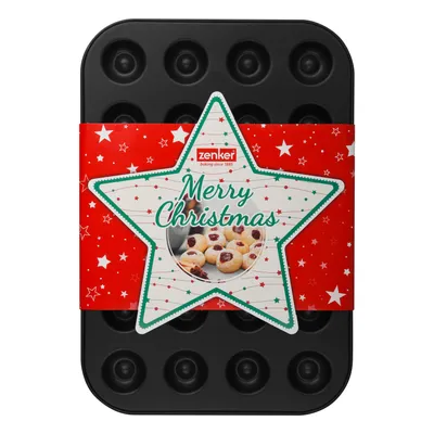 Produktbild von Zenker Sparkling Christmas Husarenkrapfenblech, Husarenkrapfen Blech, Backform, Plätzchen Form, Antihaftbeschichtung, Schwarz, 38 cm, 6000