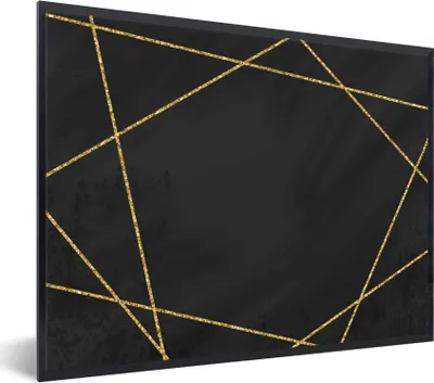 Produktbild von MuchoWow® Gerahmtes Poster Geometrisches Muster aus goldenen Linien auf schwarzem Hintergrund 80x60 cm - Poster mit Schwarzem Bilderrahmen Wandposter Rahmen Foto Bilder - Schwarzem - Mit Gestell