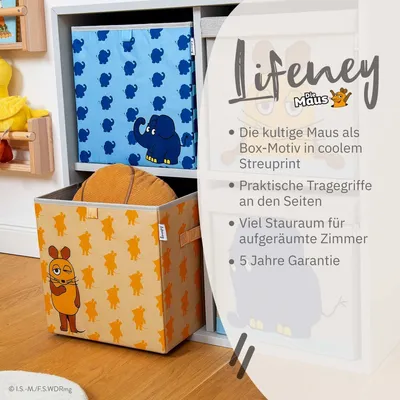 Produktbild von Lifeney meets "Die Maus" Aufbewahrungsbox mit Motiv-Muster für Kinder Box mit der kultigen Maus zum Verstauen von Spielzeug 30 x 30 x 30 cm passend für klassische Würfelregale