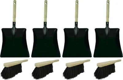 Produktbild von Novaliv 4x Kehrschaufel Set schwarz Arengaborsten Kehrblech und Handfeger Set Kehrset Kehrgarnitur dustpan and brush Handfeger Arenga Kehrwisch Kaminzubehör Kaminbesen Kehrschaufel