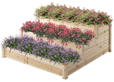 Produktbild von Outsunny Hochbeet 3-stufige Pflanzenbeet Blumentreppe für Balkon Tannenholz