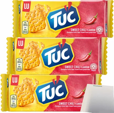 Produktbild von TUC Cracker Sweet Chili Würzung Salzgebäck 3er Pack (3x100g Packung) + usy Block