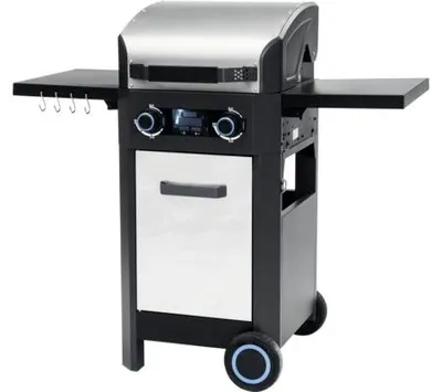 Produktbild von Elektrogrill TENNEKER Carbon Grill TE-2 U mit digitale Temperaturanzeige, Warmhalterost, Fronttür und Deckel aus Edelsta
