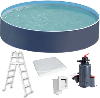 Produktbild von Azuro Deluxe Stahlwandpool Ø460 x 120cm anthrazit inkl. Leiter, Skimmer, Sandfilter, Unterlage