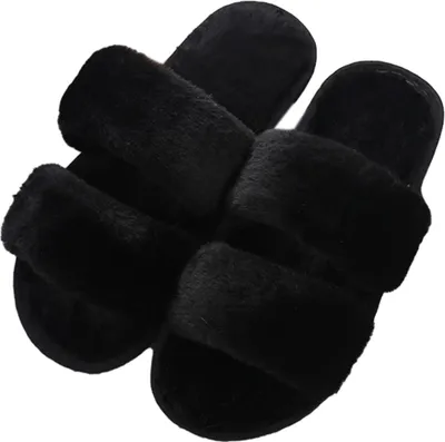 Produktbild von Flauschige Damen-Hausschuhe aus Kunstfell, orthopädische Slipper mit Fußgewölbeunterstützung zur Linderung von Plantarfasziitis